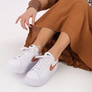 Nike Blazer Low Platform Womens Leather Sneakers Shoe White Cooper